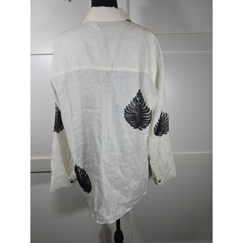 Zara Beaded Linen Button-Down Shirt. 100% linen. Size XL. - Picture 4 of 10